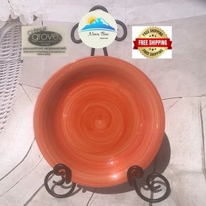 Citrus Grove Hand Painted Stoneware Swirl Salad Dessert Plate 7 5/8" Orange